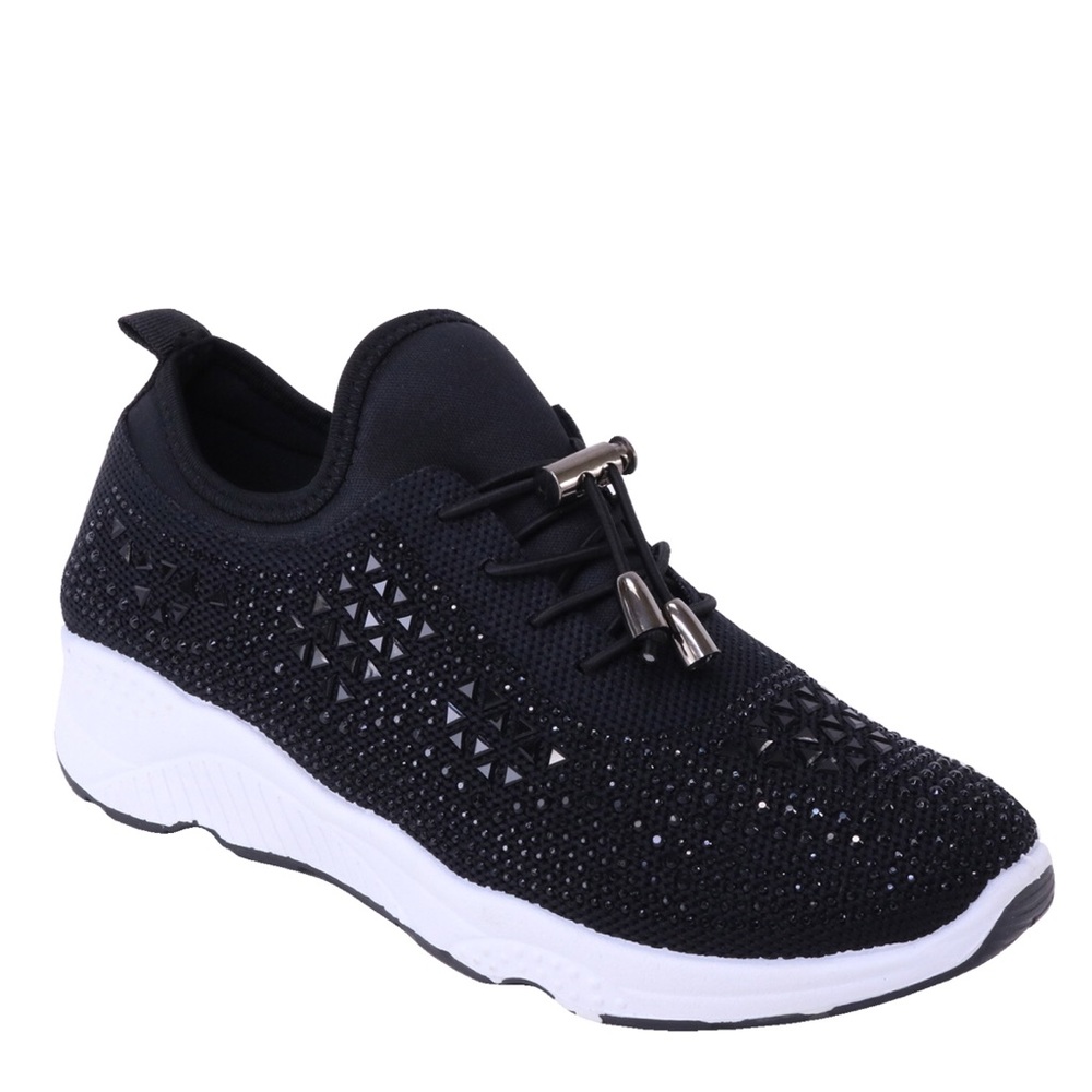 Italina GEMA Lace Up Black Knit Platform Bubble Rhinestone Sneakers